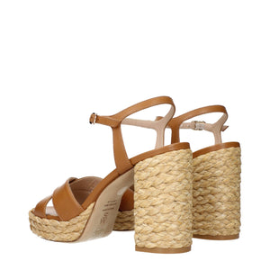 Braune Leder-Plateau-Sandalen