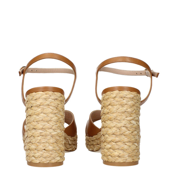 Braune Leder-Plateau-Sandalen