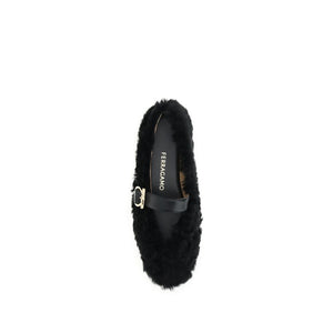 Schwarze Fell-Ballerinas