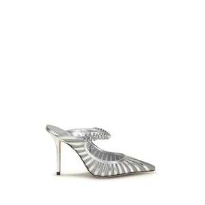 Silberne Leder-Pumps mit hohem Absatz