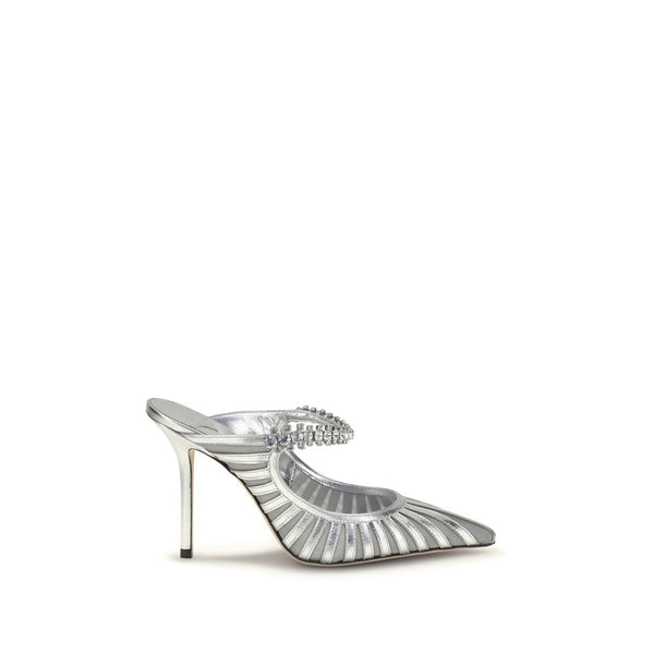 Silberne Leder-Pumps mit hohem Absatz