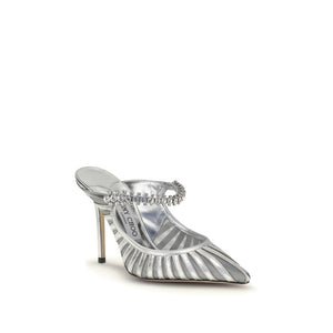Silberne Leder-Pumps mit hohem Absatz