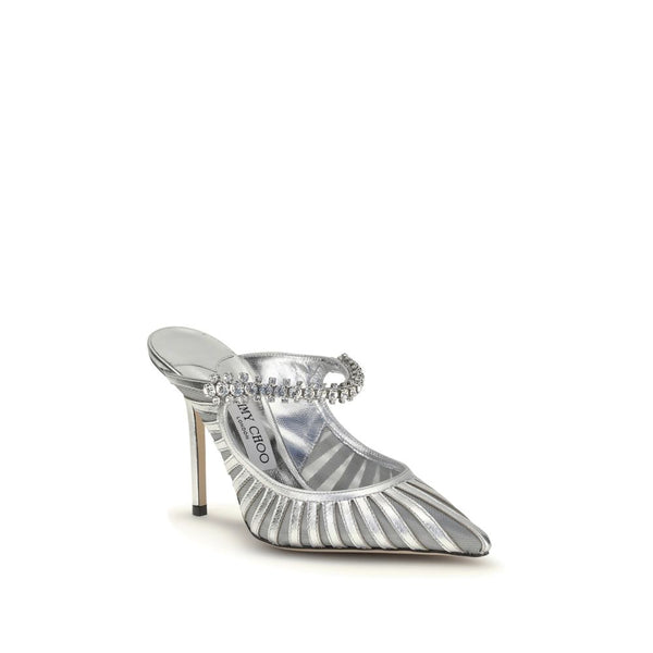 Silberne Leder-Pumps mit hohem Absatz