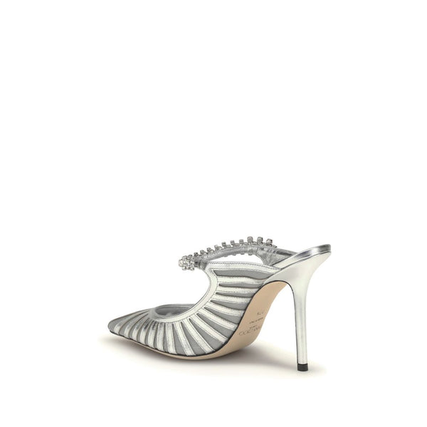 Silberne Leder-Pumps mit hohem Absatz