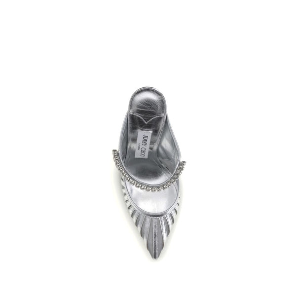 Silberne Leder-Pumps mit hohem Absatz
