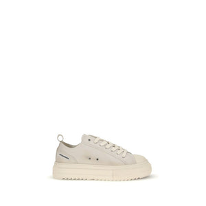 Cremefarbene Leder-Plateau-Sneaker