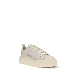 Cremefarbene Leder-Plateau-Sneaker