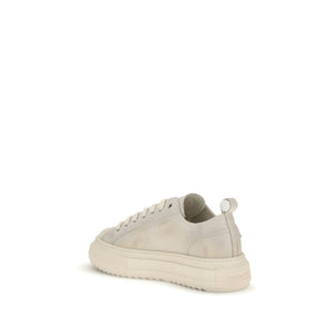 Cremefarbene Leder-Plateau-Sneaker