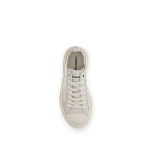 Cremefarbene Leder-Plateau-Sneaker