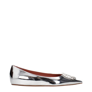 Graue Leder-Ballett-Flats