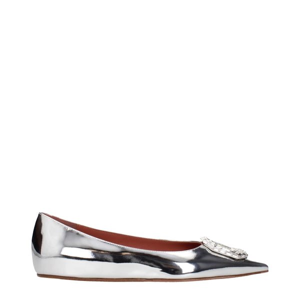 Graue Leder-Ballett-Flats