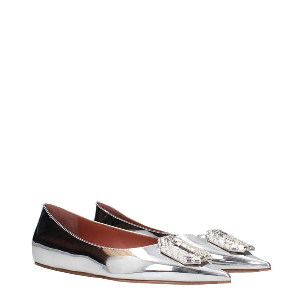 Graue Leder-Ballett-Flats