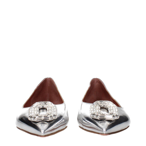 Graue Leder-Ballett-Flats