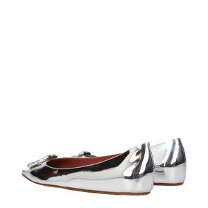 Graue Leder-Ballett-Flats