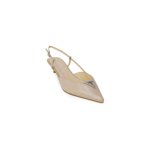 Beige Polyester Pumps mit hohem Absatz