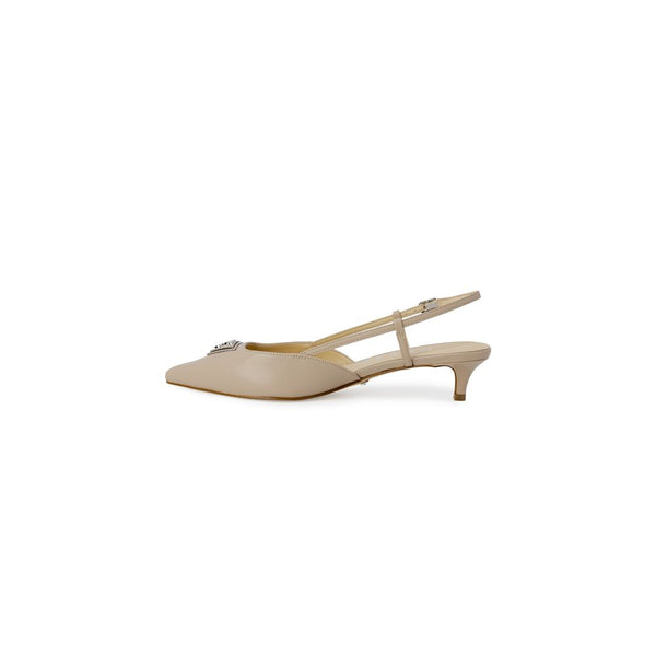 Beige Polyester Pumps mit hohem Absatz