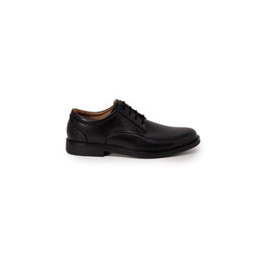 Schwarze Leder-Oxfords und -Derbies