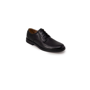 Schwarze Leder-Oxfords und -Derbies
