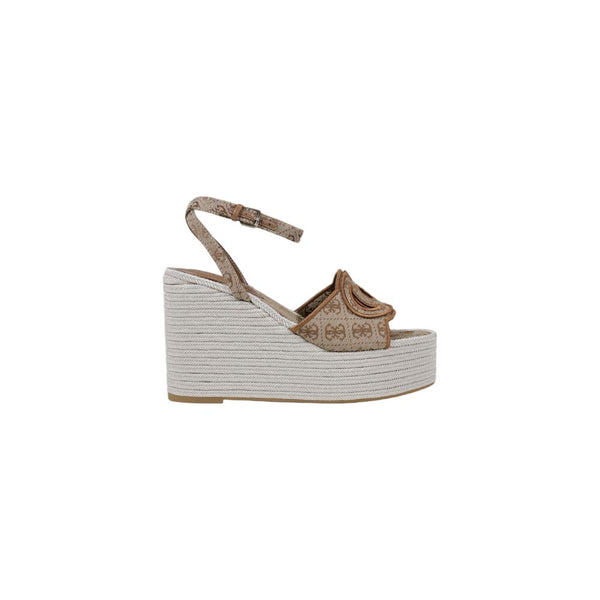 Beigefarbene Polyester-Pumps mit hohem Absatz