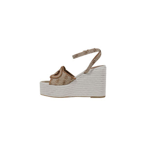 Beigefarbene Polyester-Pumps mit hohem Absatz