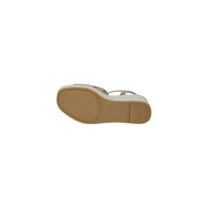 Beigefarbene Polyester-Pumps mit hohem Absatz