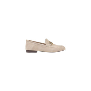 Beigefarbene Leder-Plateau-Pumps