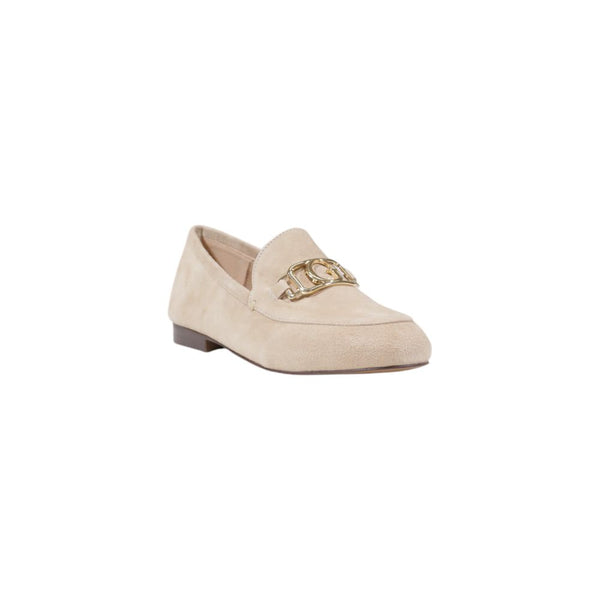 Beigefarbene Leder-Plateau-Pumps