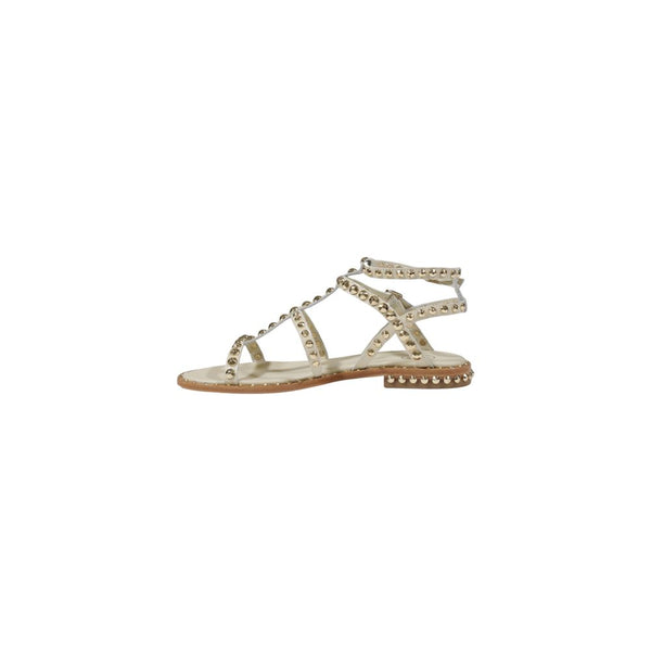 Beigefarbene Leder-Sandalen