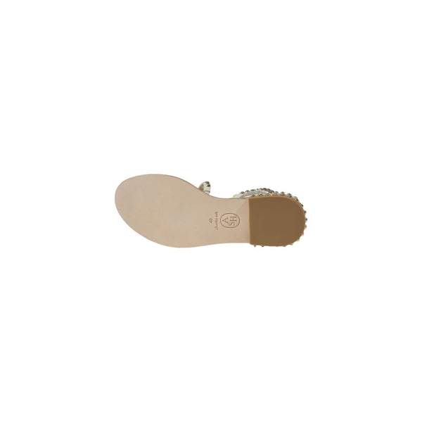 Beigefarbene Leder-Sandalen