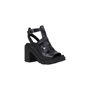 Schwarze Ledersandalen mit Plateau