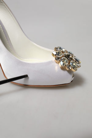 Weiße Crystals Peep Toe Satin Pumps Schuhe