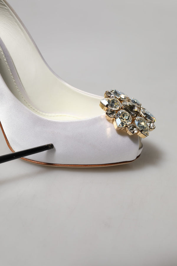 Weiße Crystals Peep Toe Satin Pumps Schuhe