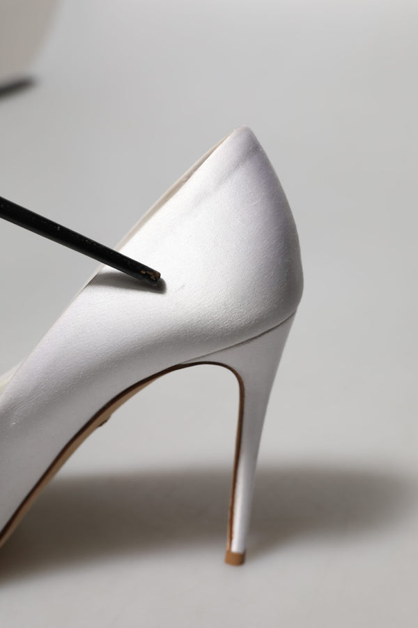 Weiße Crystals Peep Toe Satin Pumps Schuhe