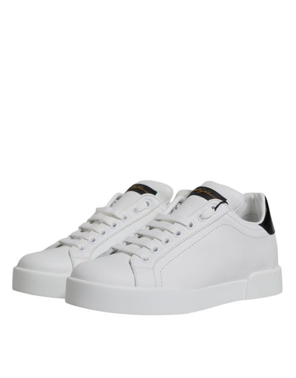 Weiß Schwarz Leder Low Top Sneakers Schuhe