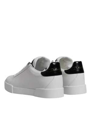 Weiß Schwarz Leder Low Top Sneakers Schuhe