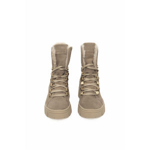 Beigefarbene Damenstiefel aus Kuhleder