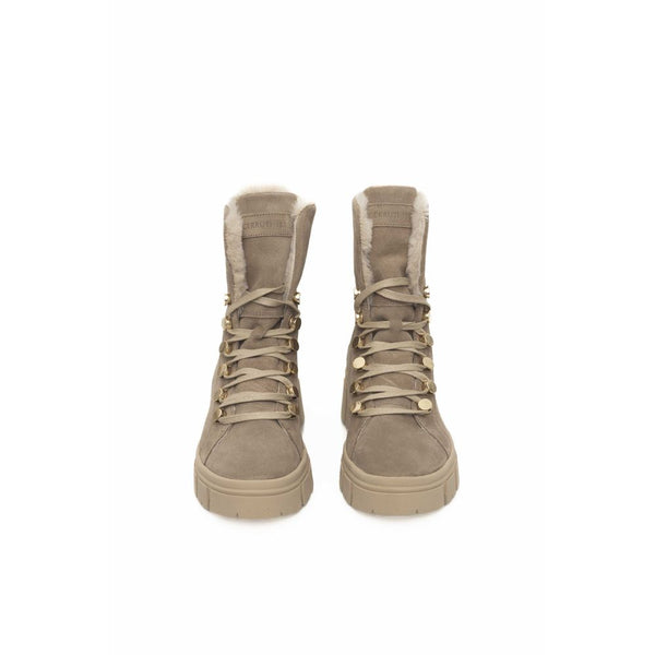 Beigefarbene Damenstiefel aus Kuhleder