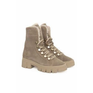 Beigefarbene Damenstiefel aus Kuhleder