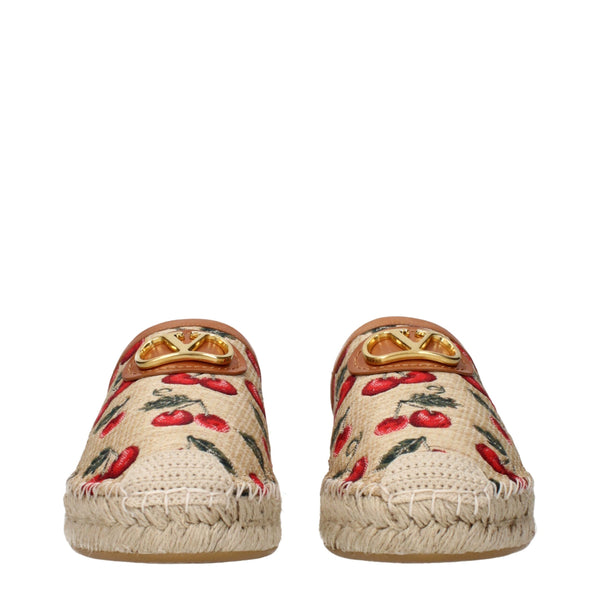 Beigefarbene Raffia-Pantoffeln
