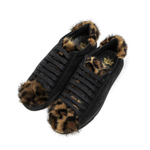 Schwarzes Leder Damen Sneaker