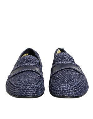 Blaue gewebte Leder Slipper Männer Schuhe
