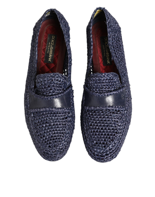 Blaue gewebte Leder Slipper Männer Schuhe