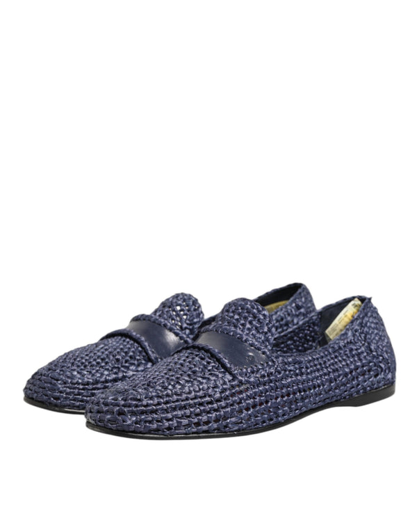 Blaue gewebte Leder Slipper Männer Schuhe