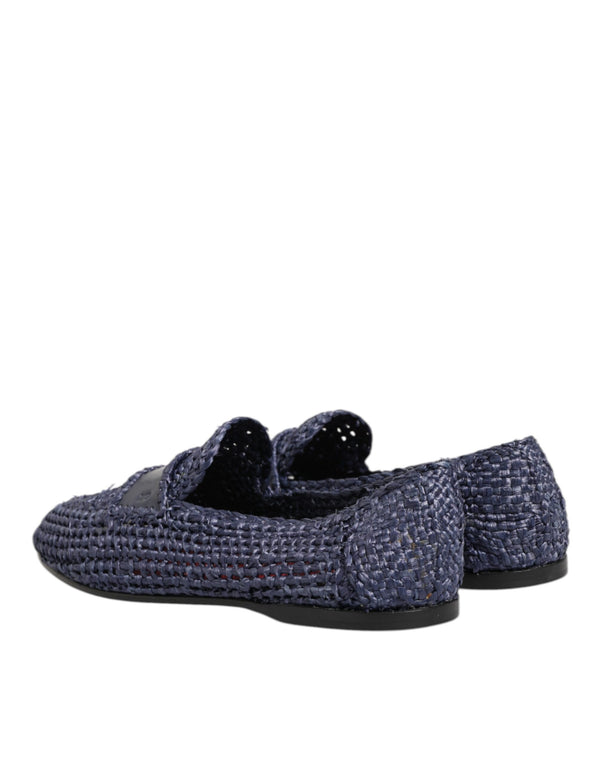 Blaue gewebte Leder Slipper Männer Schuhe