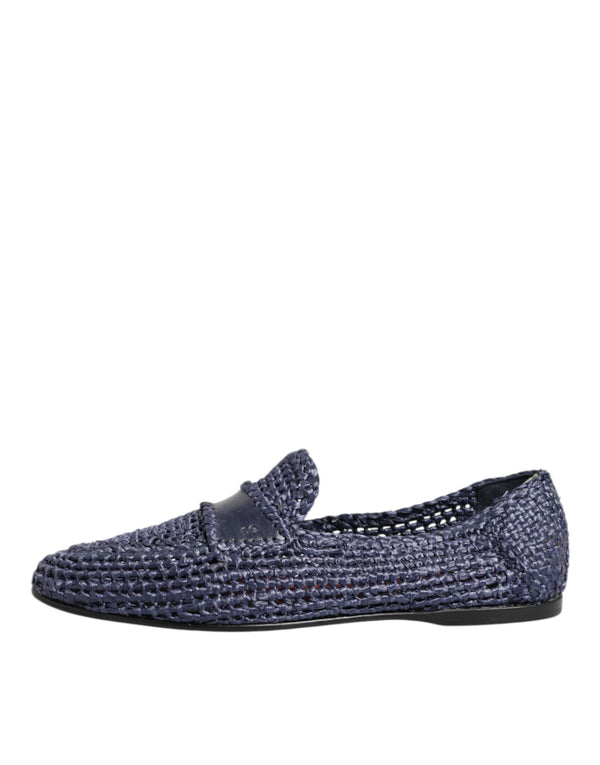 Blaue gewebte Leder Slipper Männer Schuhe