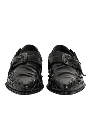Schwarz verschönerte Kleid Monk Strap Schuhe