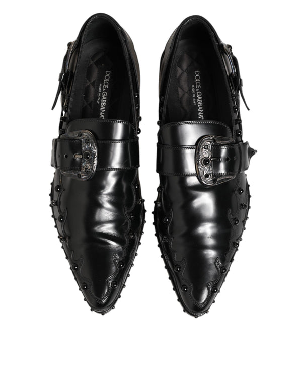 Schwarz verschönerte Kleid Monk Strap Schuhe