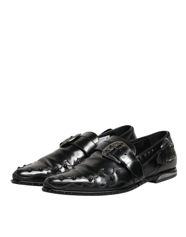 Schwarz verschönerte Kleid Monk Strap Schuhe