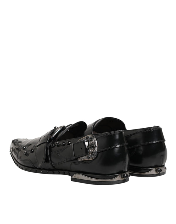 Schwarz verschönerte Kleid Monk Strap Schuhe