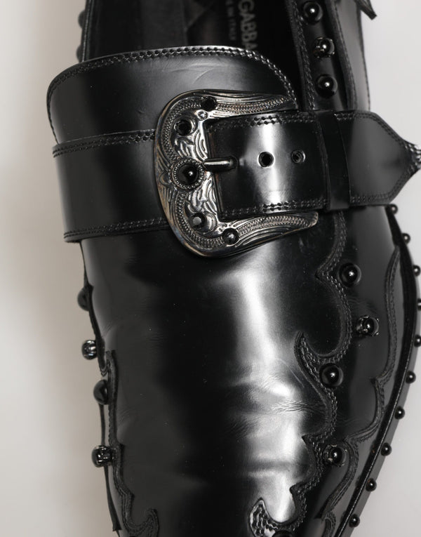 Schwarz verschönerte Kleid Monk Strap Schuhe